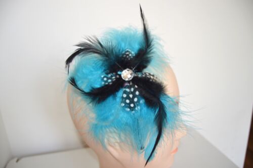 NEW Bright blue star shaped feather fascinator on a satin alice headband races