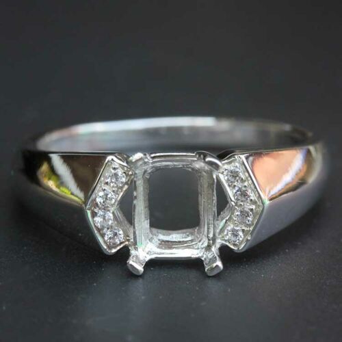 Emerald Cut semi-mount ring setting sterling silver 925#118s 7x5 MM 