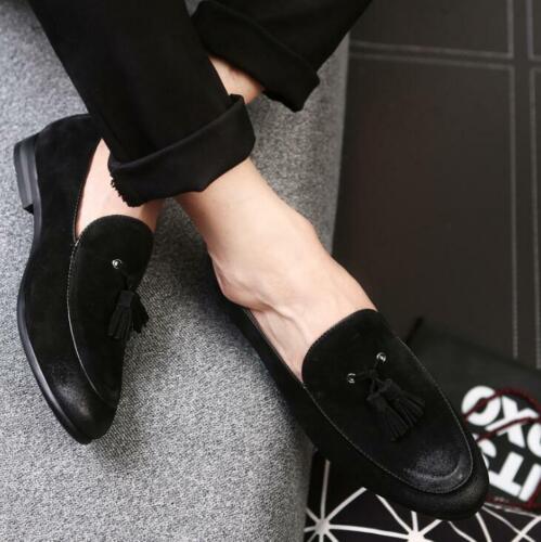 Men Moccasins Leather Lined Slip-on Suede Loafers Driving Shoes Tassel Flat Shoe 