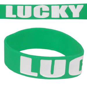Lucky Green and White Novelty 1 Inch Rubber Wrist Band Bracelet