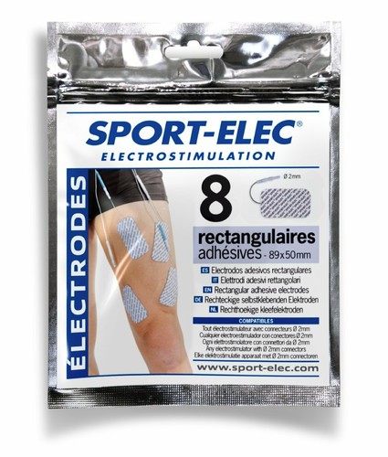 Sport-Elec Électrodes Rectangulaires 8 pièces Bleu//Blanc 89x50mm Gel Conducteur