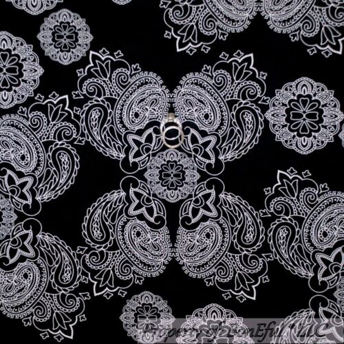 BonEful Fabric FQ Cotton Quilt B&W Black White Damask Flower Paisley Large Goth 