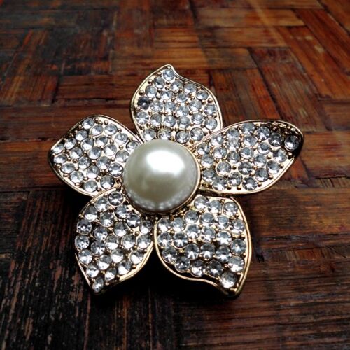 Vintage style 6cm large gold and white flower stretch ring with crystal 
