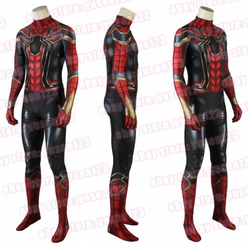 New Iron Spider Man Lycra Printed Jumpsuit Cosplay Thigh Leotard Halloween Suit