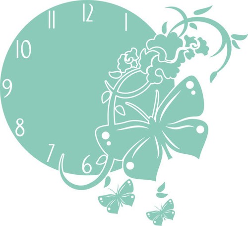 Wandtattoo Uhr mit Uhrwerk Wanduhr für Küche Schmetterling Blumen Ornamente