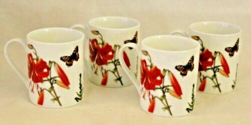 RW Essentials Floral Haven Multi-Color Porcelain Coffee Mugs Set of Four New 