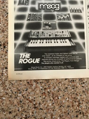 1982 VINTAGE 5X5.5 SMALL PRINT Ad FOR THE ROGUE FROM MOOG KEYBOARD//SYNTHESIZER