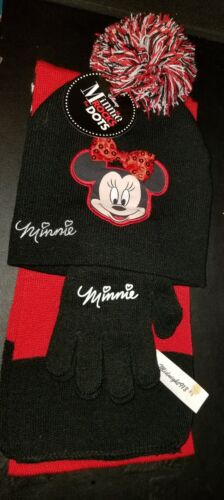 NEW DISNEY 3PC MINNIE MOUSE ROCKS THE DOTS YOUNG SET SCARF GLOVES AND BEANIE 
