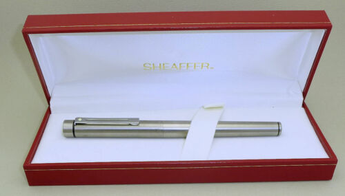 Brushed Steel Sheaffer Targa Full Size Fountain Pen Medium Steel Nib in Box