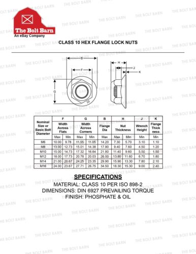 M8-1.25 Metric Hex Flange Lock Nuts Class 10 DIN 6927 22