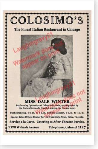 Colosimo's Cafe Chicago Levee District Miss Dale Winter 1917 Advertising Poster 