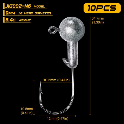 10pc Jig Big Hook 1g-3.5g-9g weight Fishing Hook Natural color Lead Jig Fishhook