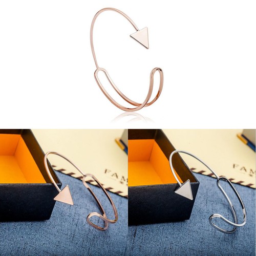 Women Vintage Gold Silver Double Triangle Alloy Punk Cuff Charm Bangle Bracelet