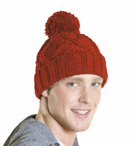 Champion Mens Unisex Chunky Cable Knitted Bobble Beanie Warm Winter Hat