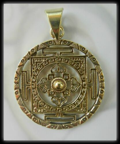 Géométrique Tribal Laiton pendentif tibétain Mandala Vintage Ronde Collier Gratuit Chaîne