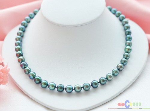 P3779 AAA+ 17/" 10mm ROUND PEACOCK BLACK FRESHWATER PEARL NECKLACE