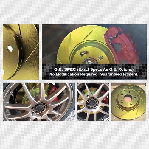 Fit 2011 BMW 328i xDrive Rear Sport Gold Slotted Brake Rotors+Ceramic Brake Pads