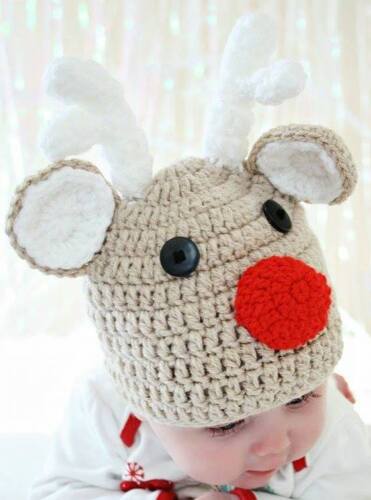 Handmade in UK Crochet Rudolph Renne De Noël Chapeau /& Snugg Bottes Set Baby