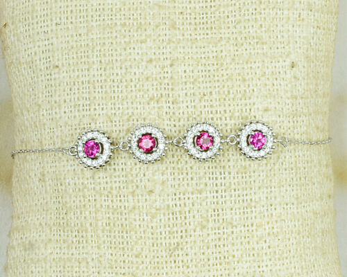 Details about  / 925 Solid Silver Round Cut Natural Pink Tourmaline Gemstone Adjustable Bracelet
