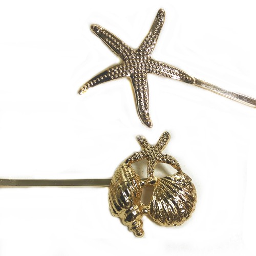 2 diapositive STELLA MARINA CONCHIGLIA STELLA ORO DESIGN capelli d/'oro e diamante Grip Kirby Clip S52