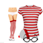 RED AND WHITE STRIPED WOMENS LADIES T-SHIRT VEST HAT BOOK WEEK FANCY DRESS LOT