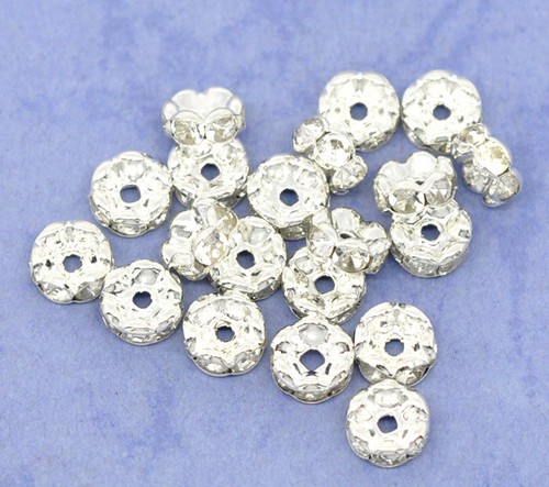 100 Versilbert klar Strass Rondelle Spacer Beads 8mm