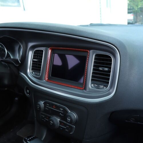 GPS Navigation Screen Frame Trim Bezels For Dodge Charger 2015 Red Carbon Fiber