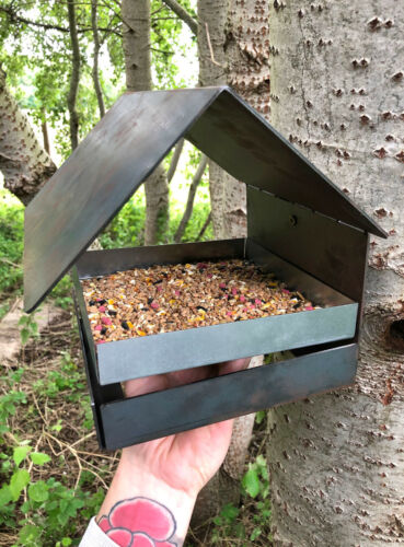 Small Rustic Steel Wall Mounted Bird Seed Feeder Home Garden Allotment Wildlife 