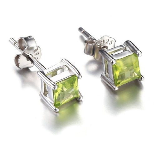 Princess cut Natural peridot stud earrings august birthstone