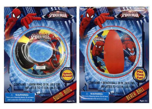Marvel Spiderman Set Kids Inflatable Swim Ring Tube Float & Pool Beach Ball Toy 