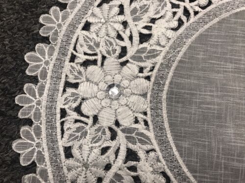 6 Pieces 14" Embroidered Handmade Rhinestones Doily Doilies White Silver Wedding 