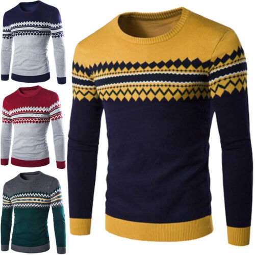 Sweater Knitted Winter Top Ex Store M-2XL Mens Casual Jumper Pullover Crew Neck