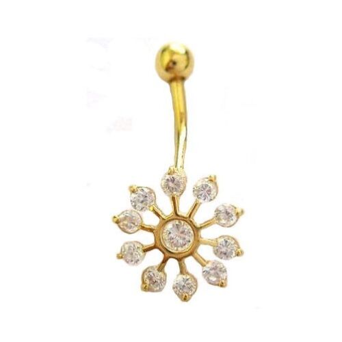 New Real 14k Yellow Gold Snowflake Belly Button Navel Ring Body Jewelry