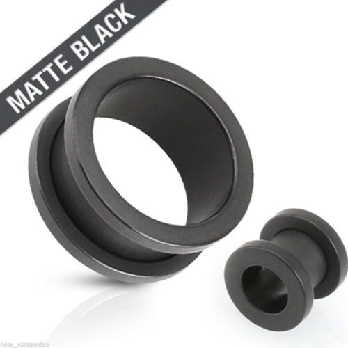 PAIR-Titanium IP Black Matte Screw On Ear Tunnels 14mm/9/16" Gauge Body Jewelry 