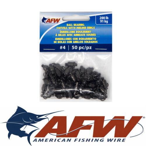 #4 200lb AFW American Fishing Wire Ball Bearing Swivel BB Swivels Leaders QTY 50 