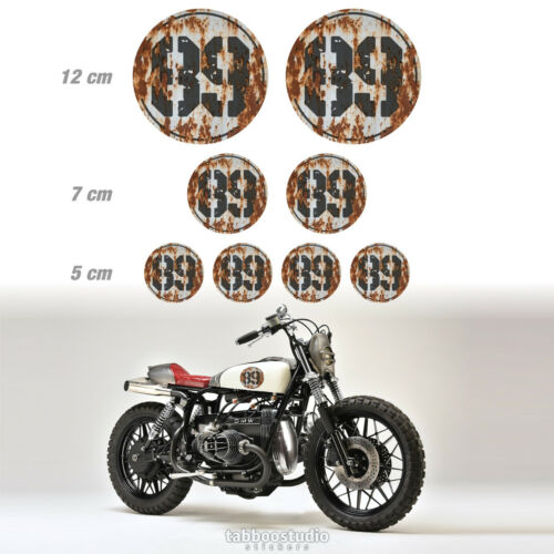 8 Pegatinas Stickers numeros adhesivos oxidado moto Special Cafe Racer rusted