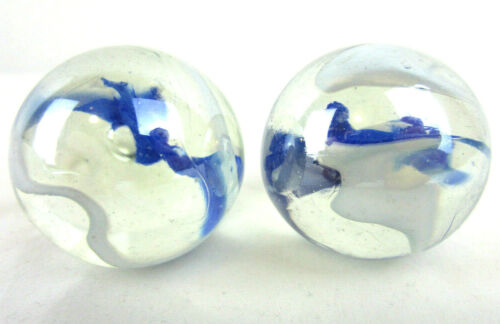 2 BOULDERS 35mm VAPOUR Marbles glass ball Clear Blue White Giant HUGE Swirl