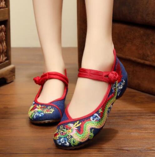 Details about  / Women/'s Retro Ethnic Embroidered Dragon Slippers Loafer Mary Janes Flat Shoes