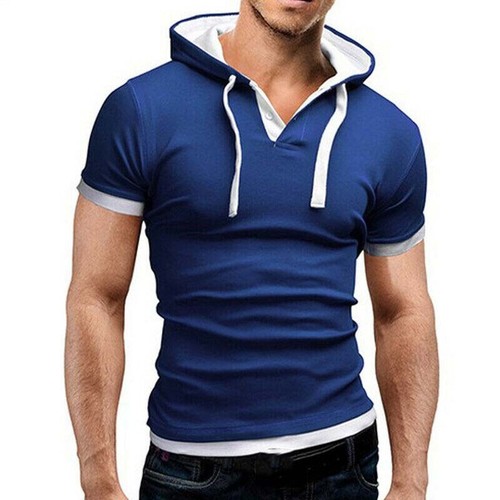 Fit Hoodies Hooded Tops Muscle Slim Tee Sleeve Short Shirts T-shirt Men/'s Casual