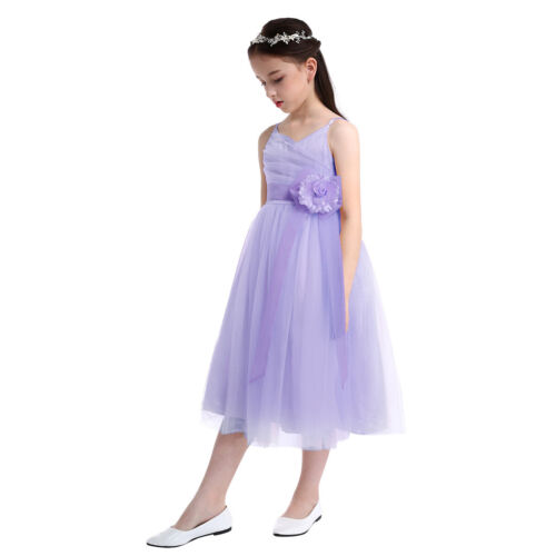 Girls Floral Lace Tulle Flower Girl Dress Princess Pageant Bridesmaid Party Gown