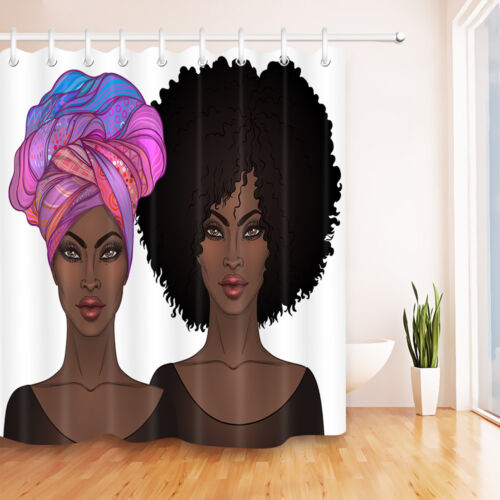 Afro /& Turban African American Girls /& Glossy Lips Shower Curtain Bathroom Mat