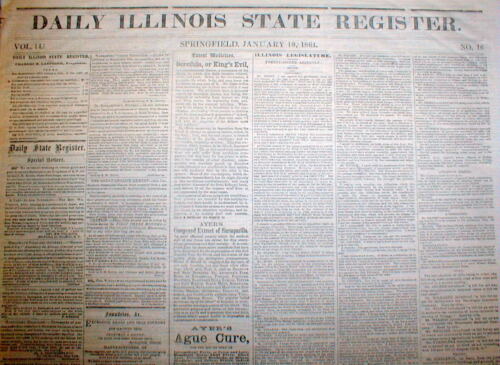 Original 1861 newspaper from Abraham Lincoln 's HOMETOWN of SPRINGFIELD Illinois 