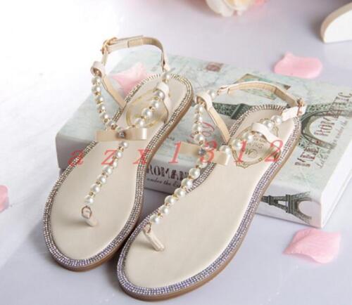 Hot Womens Fashion Sandals Slingbacks T Strap Pearl Roman Casual Beach Shoes