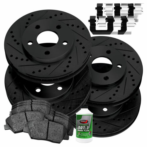 For 2013 Audi Q5 Black Full Kit Drill/Slot Brake Rotors+Ceramic Brake Pads 