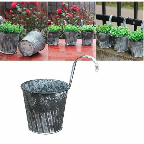 Retro Garden Plant Pot Flower Pots Iron Hanging Herbs Barrel with Hook Fence