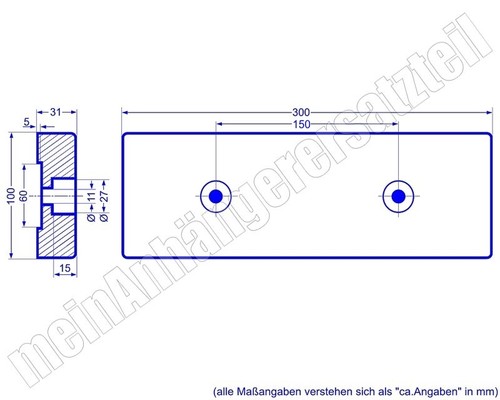 Gummipuffer für Bugauflage Bugstütze für Bootsanhänger Bootstrailer 300x100x31mm