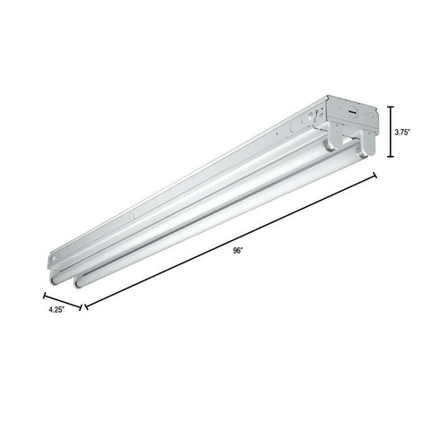 White Fluorescent 2 Strip Light Flip-Up Socket Commercial General Shop 8 Ft