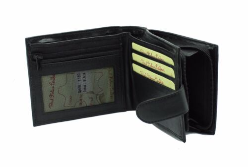 Mens Real Italian Leather Wallet With Zip Coin Pocket Pouch ID Window 1180 Black 