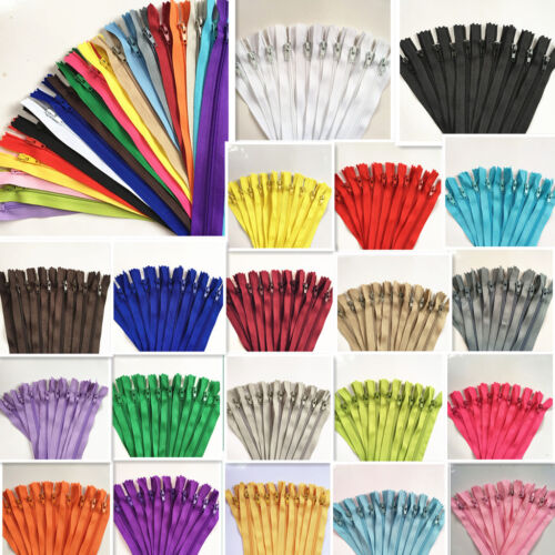50pcs 5-39.5 Inch Nylon Coil Zippers Bulk for Sewing Crafts mix 20 color~@ 