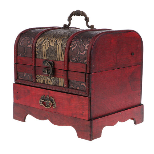 Vintage Wooden Jewelry Storage Box Case Treasure Chest Organizer Holder